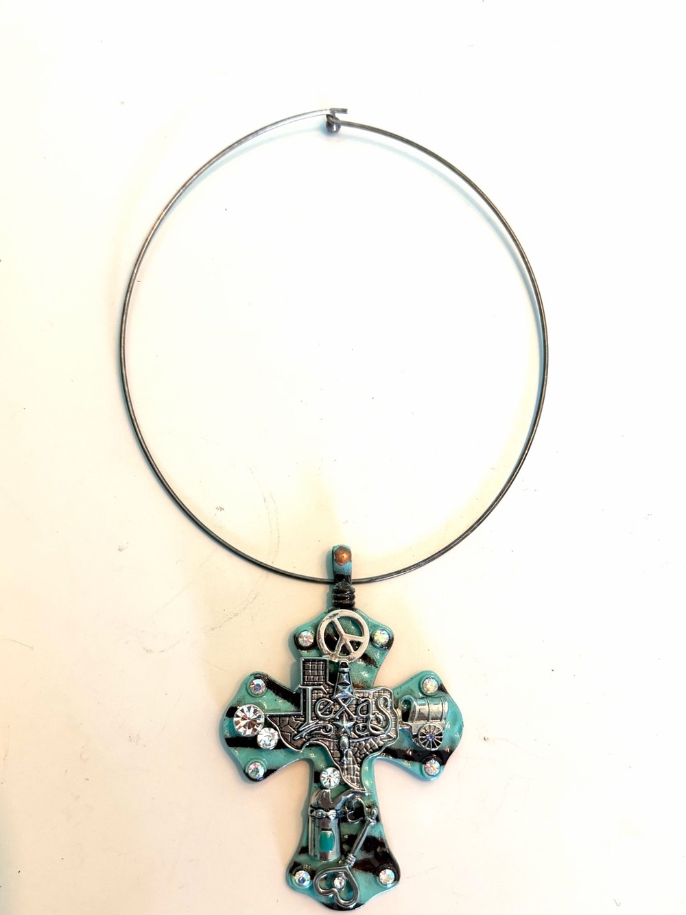 Turquoise Cross Pendant Necklace with Crystal Accents